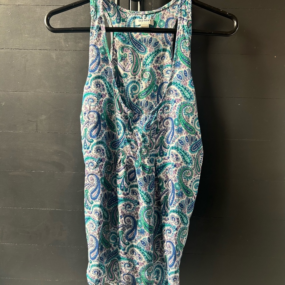 Old Navy Blue and Green Paisley Tank Top